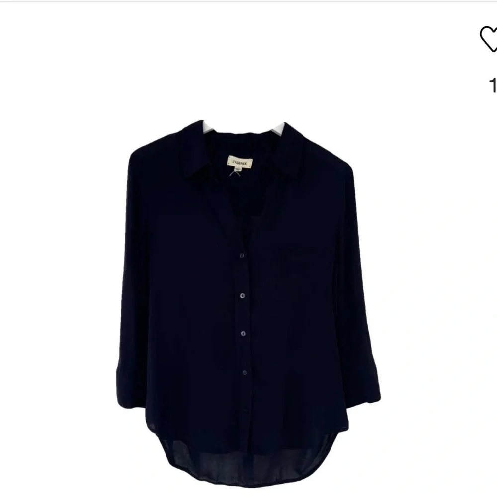 L'AGENCE Deep Navy Button-Down Classic Shirt